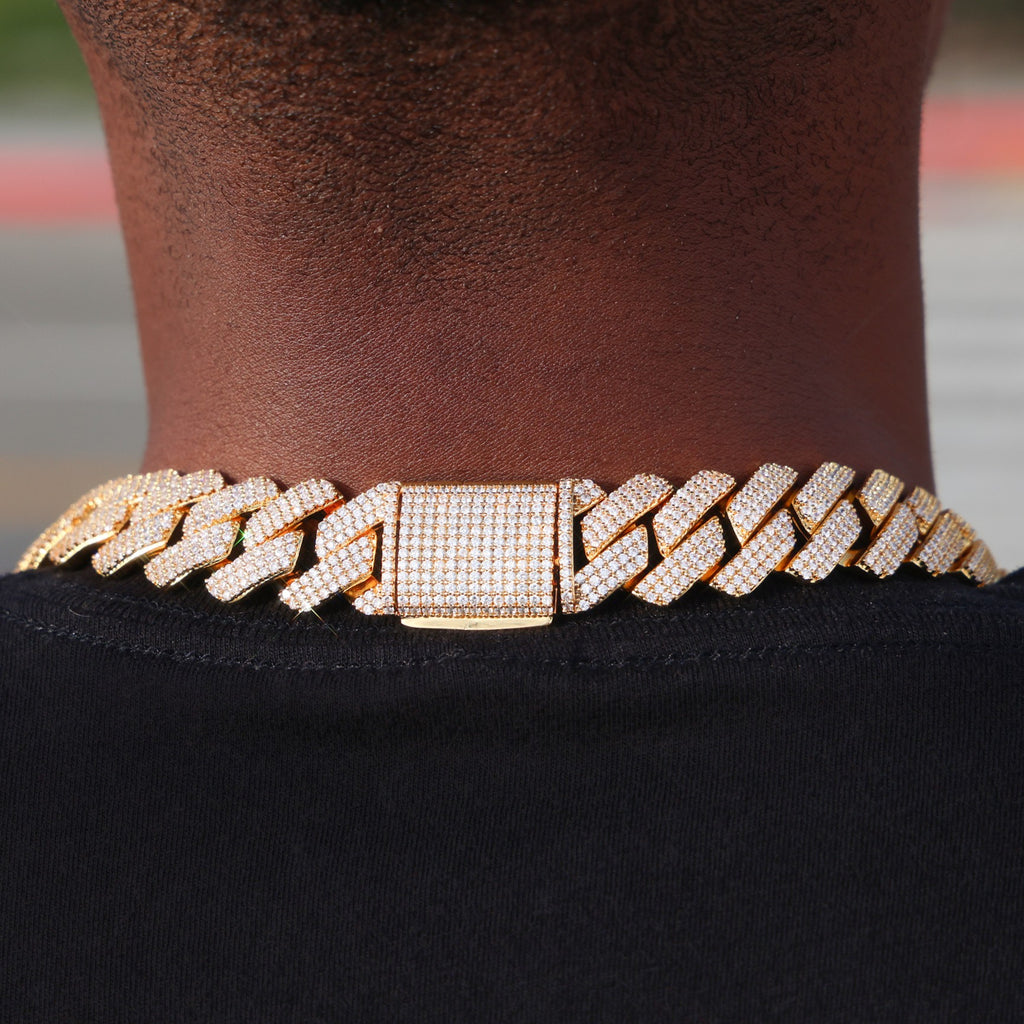 19mm Diamond Prong Link Cuban Chain - Gold