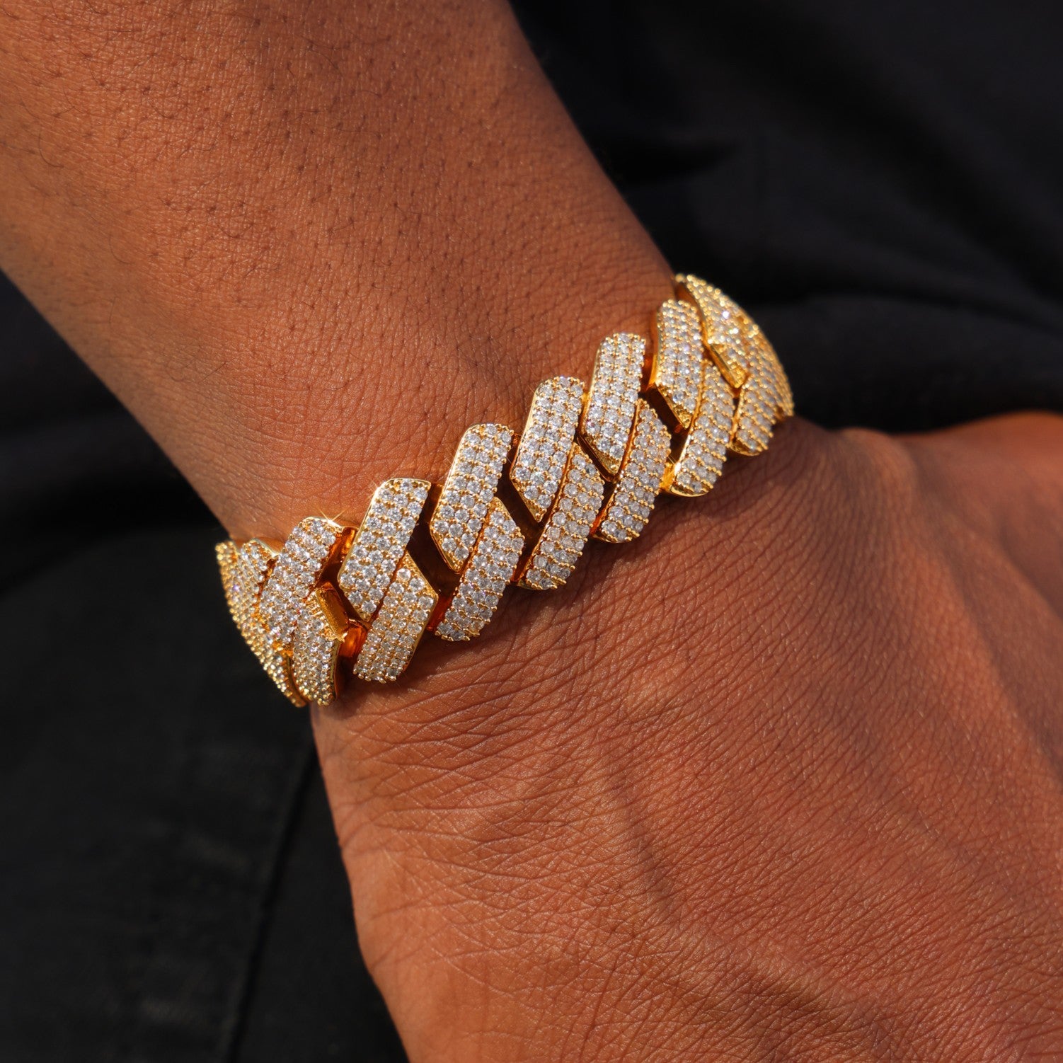 19mm Diamond Prong Link Cuban Bracelet - Gold