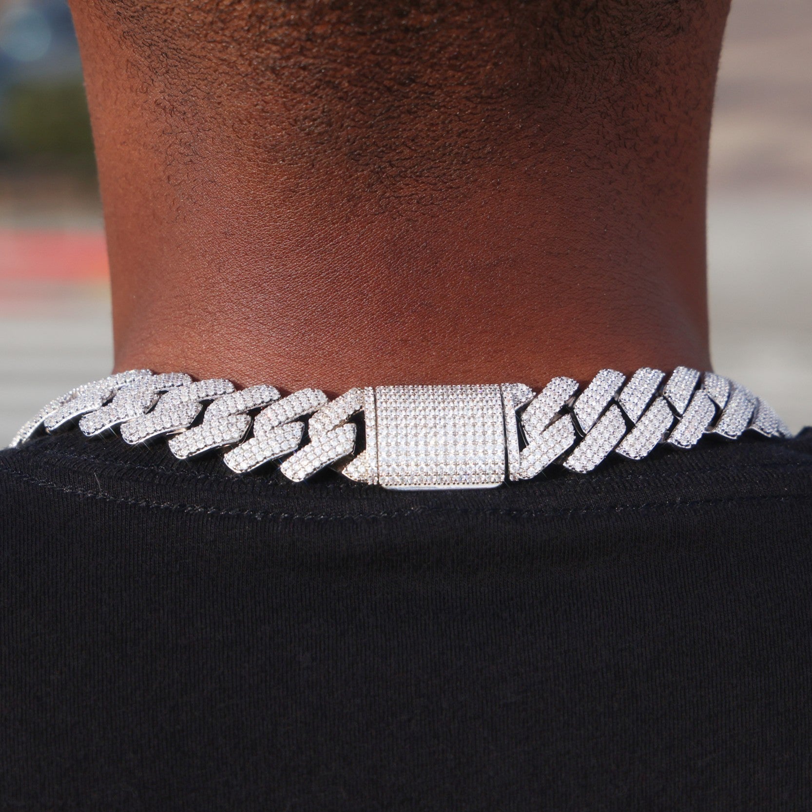 19mm Diamond Prong Link Cuban Chain - White Gold