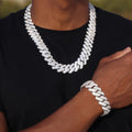 19mm Diamond Prong Link Chain + Bracelet Bundle - White Gold