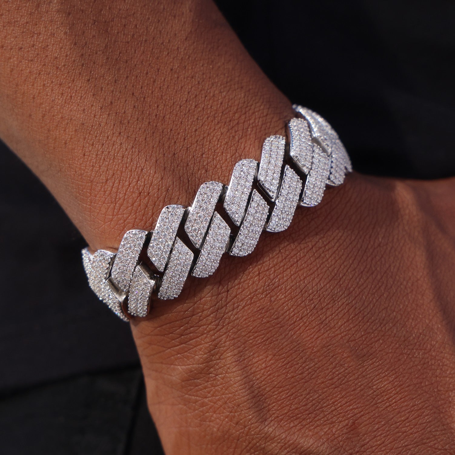 19mm Diamond Prong Link Cuban Bracelet - White Gold