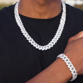 13mm Diamond Prong Link Chain + Bracelet Bundle - White Gold