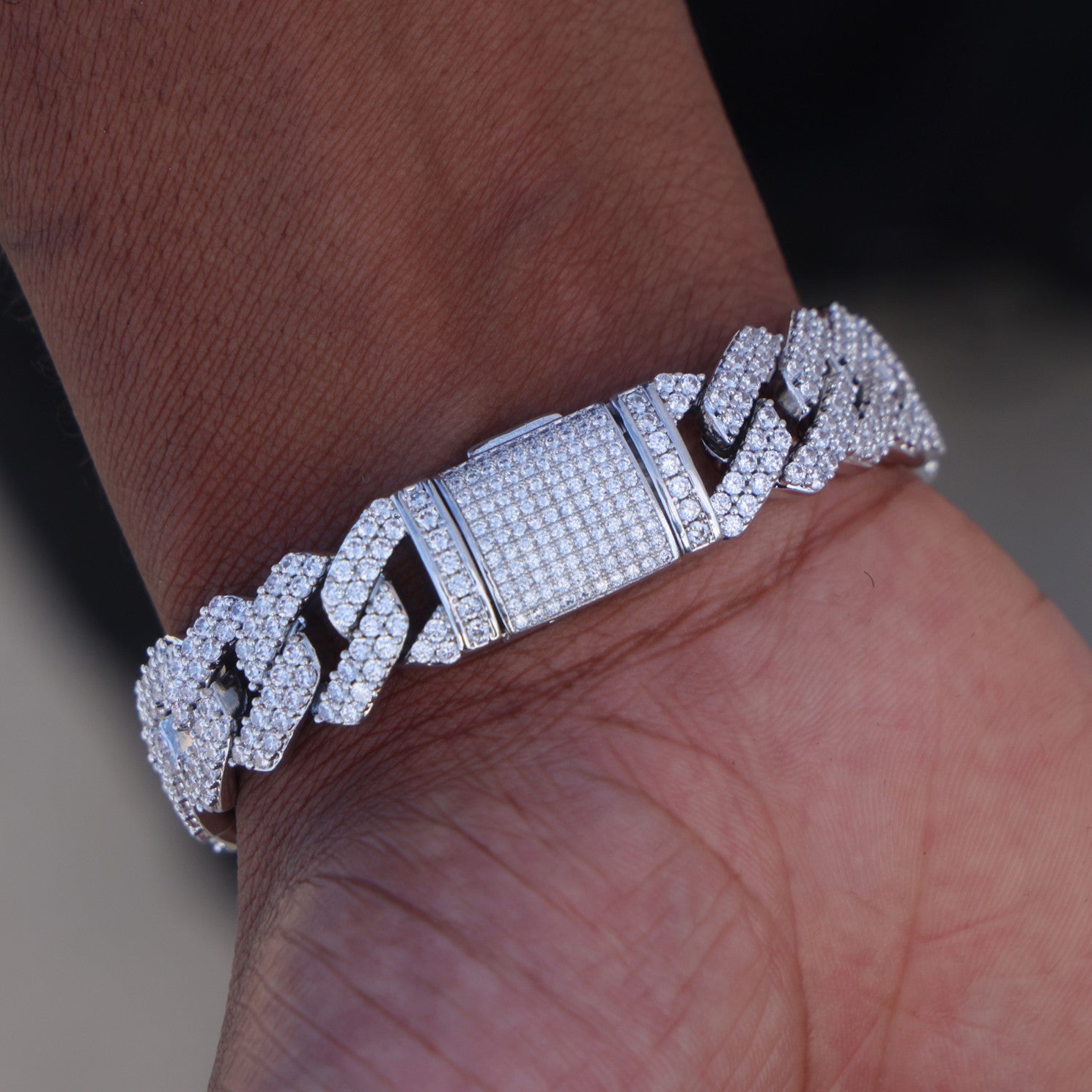 13mm Moissanite Prong Link Cuban Bracelet - 925 Silver