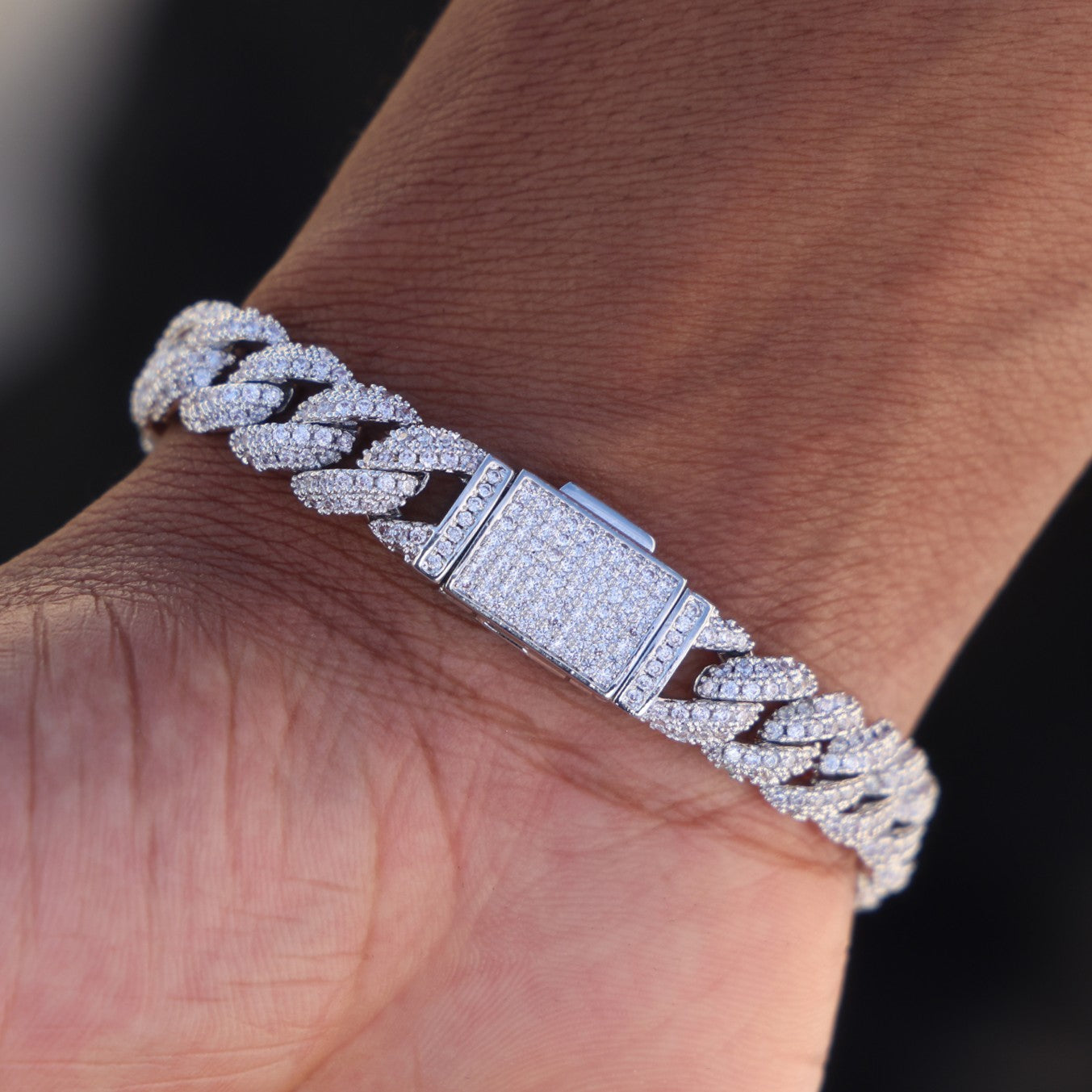 10mm Iced Out Cuban Bracelet - White Gold