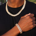13mm Diamond Prong Link Chain + Bracelet Bundle - Gold