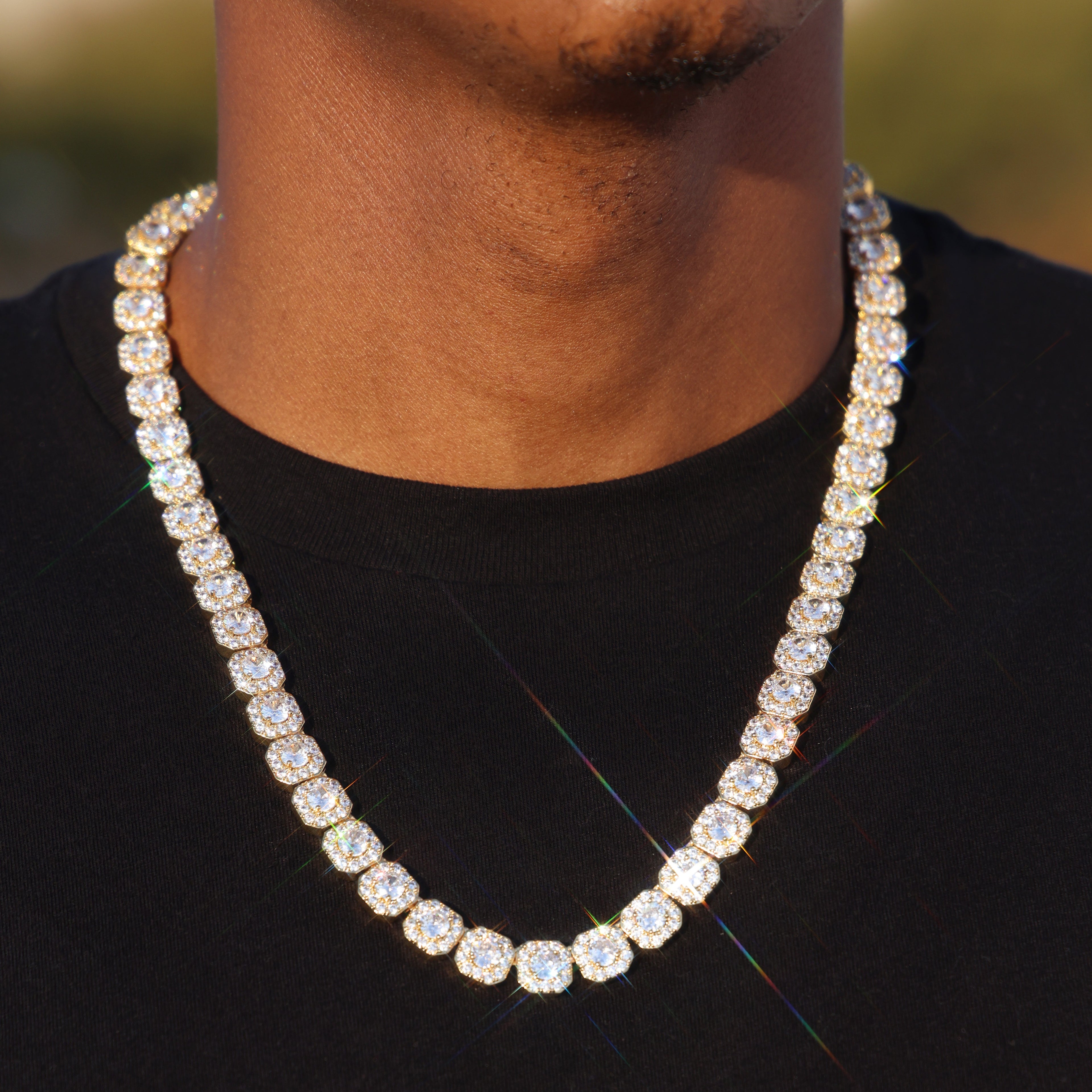 10mm Clustered Tennis Chain - Gold