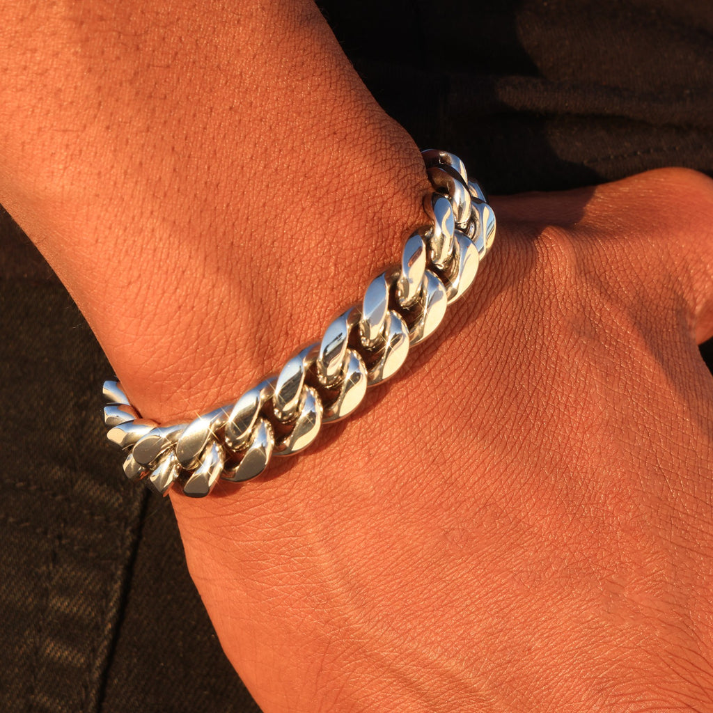 14mm Miami Cuban Bracelet (Iced out Clasp) - Premium 316L Stainless