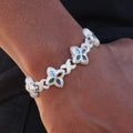 Iced Multi-Color Clover Link Bracelet - White Gold