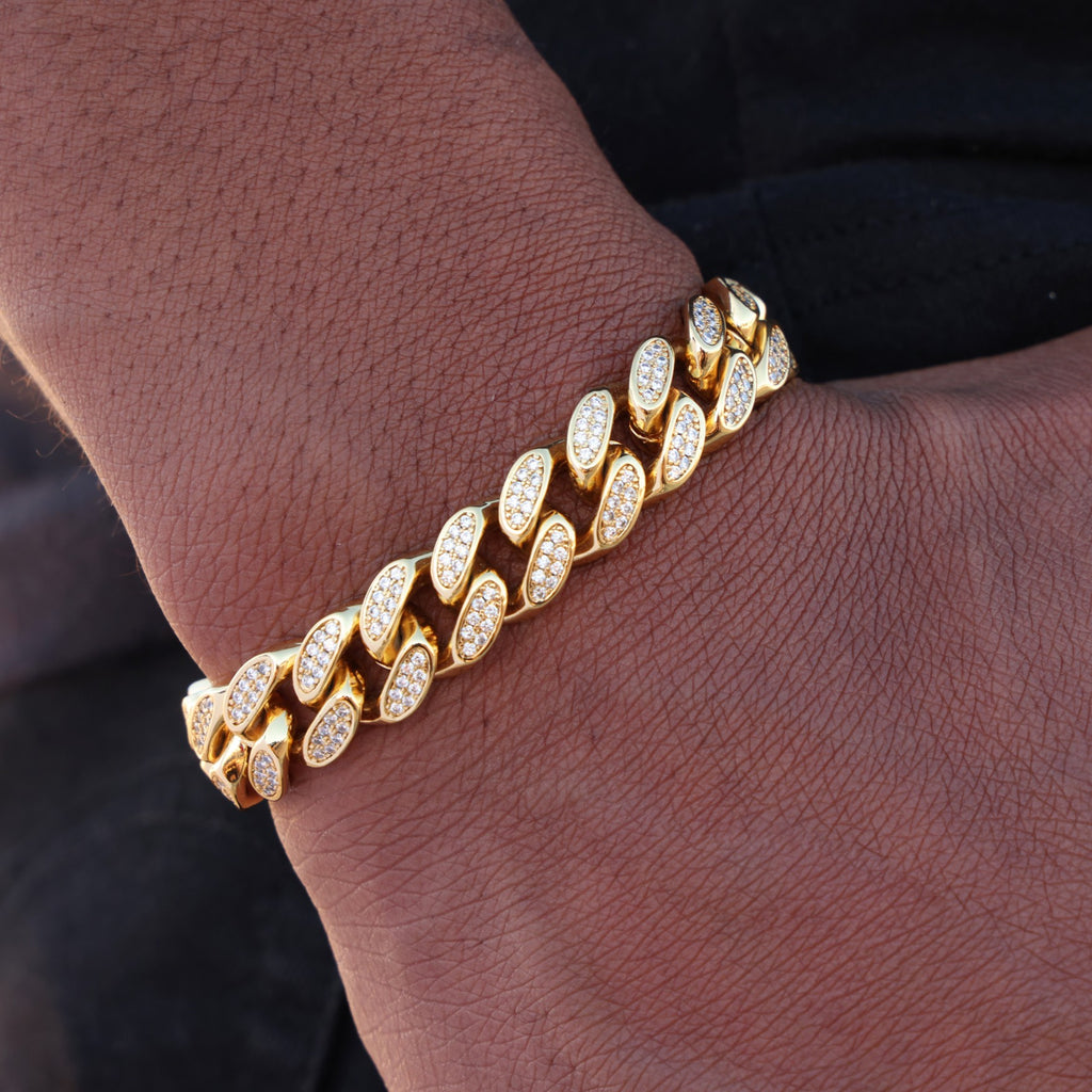 12mm Iced Out Miami Cuban Bracelet - Gold