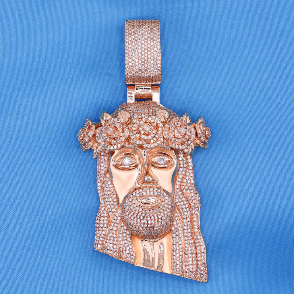 Big Rose Crown Jesus Pendant - Rose Gold