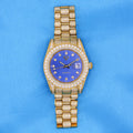 Iced Blue Dial Watch - Gold