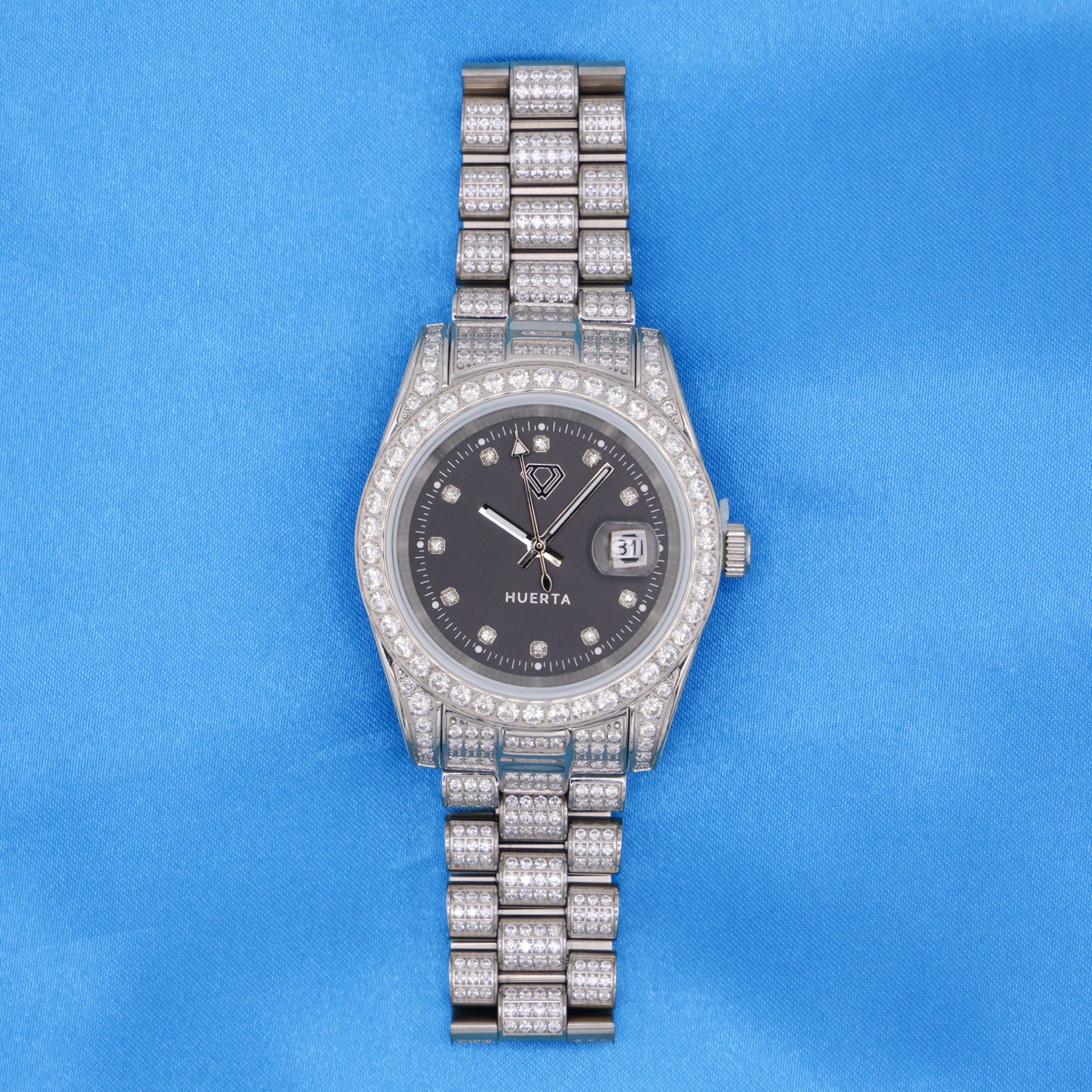 Iced Black Dial Watch - Stainless