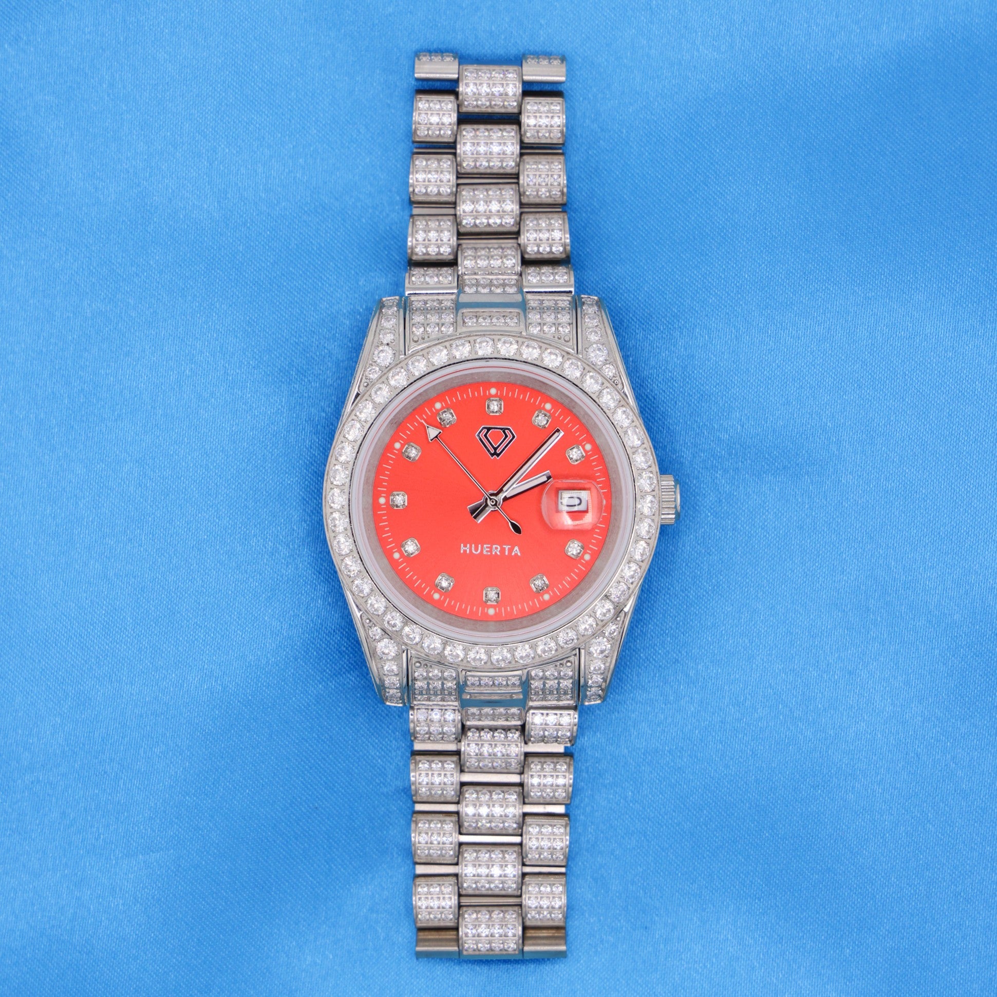Iced Red Dial Watch - Stainless