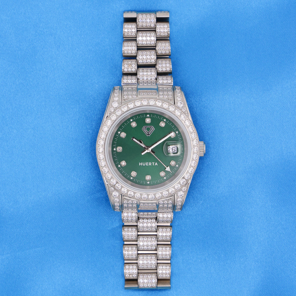 Iced Green Dial Watch - Stainless Steel