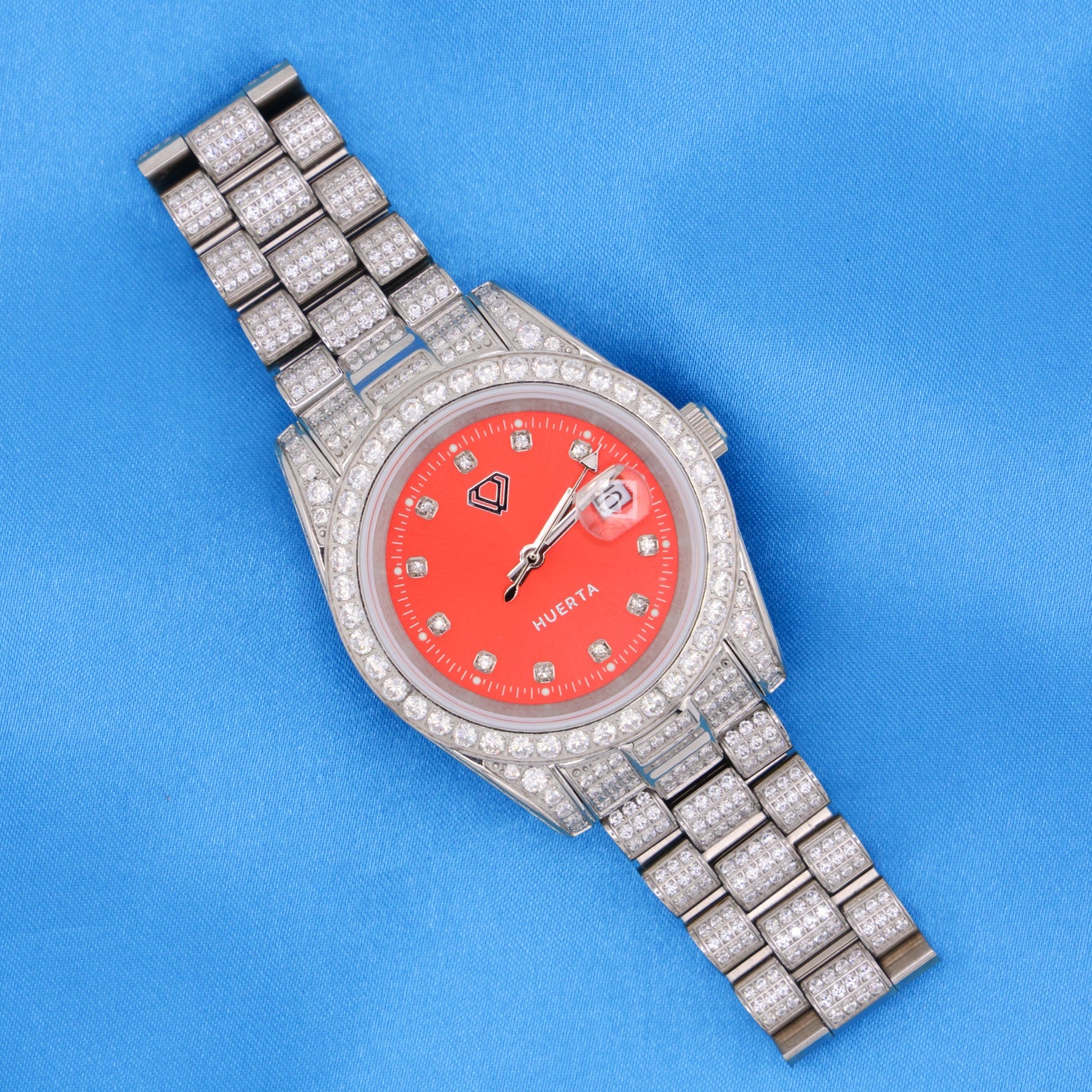 Iced Red Dial Watch - Stainless