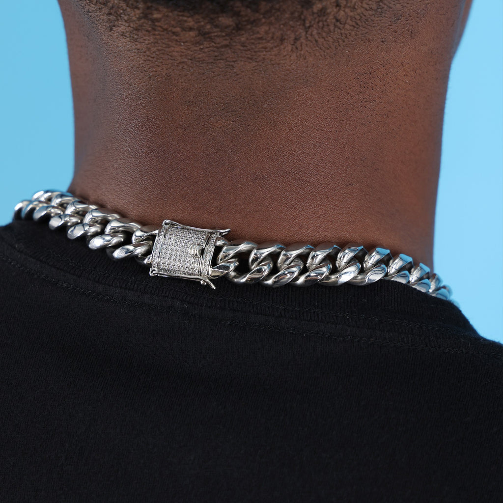 14mm Miami Cuban with the Iced Out Clasp Chain - Premium 316L Stainless