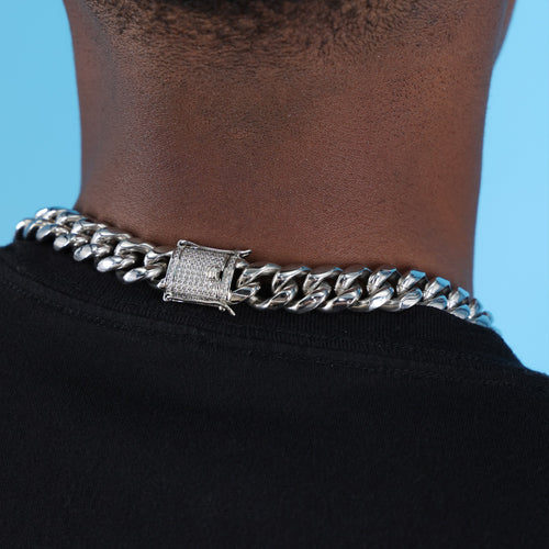 14mm Miami Cuban with the Iced Out Clasp Chain - Premium 316L Stainless