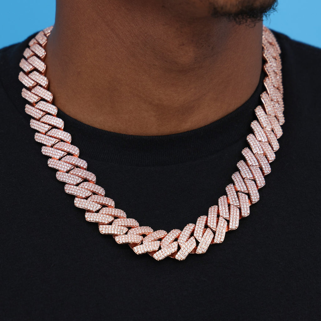 19mm Diamond Prong Link Cuban Chain - Rose Gold