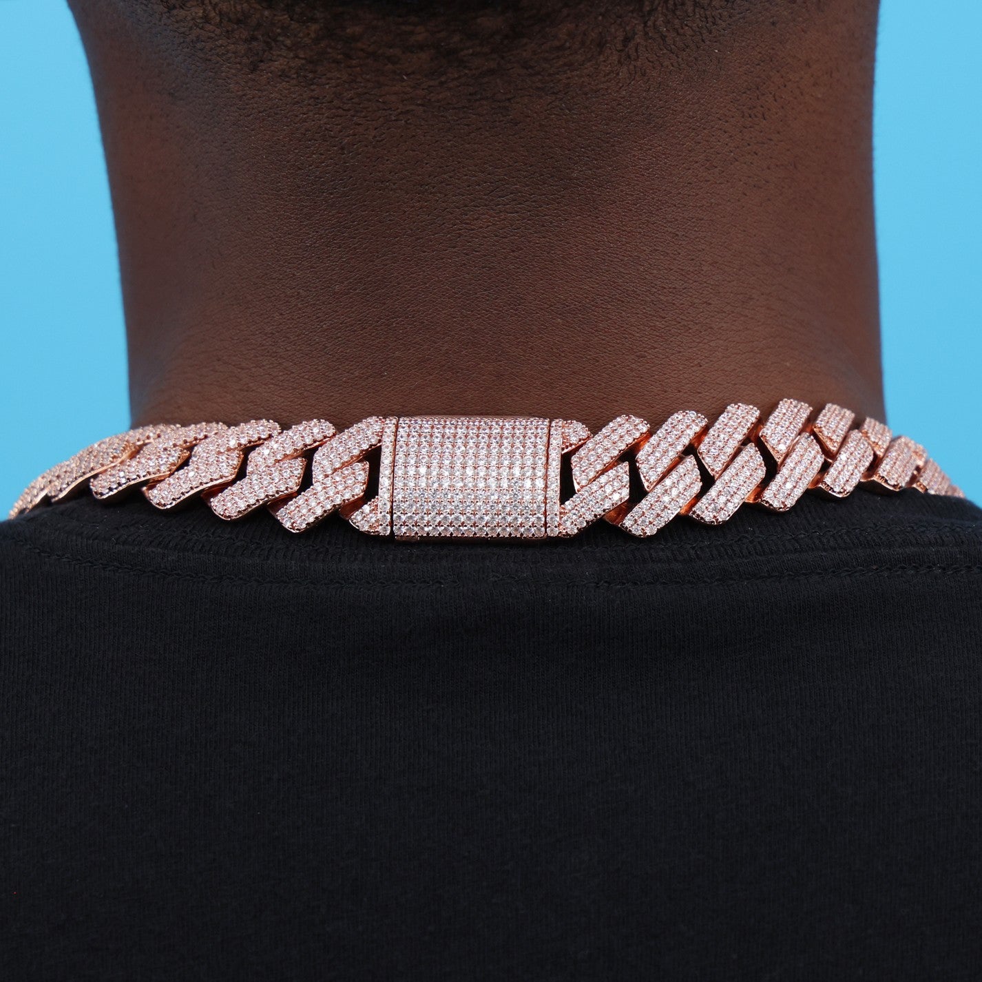 19mm Diamond Prong Link Cuban Chain - Rose Gold