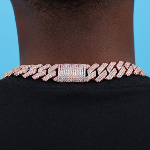 19mm Diamond Prong Link Cuban Chain - Rose Gold