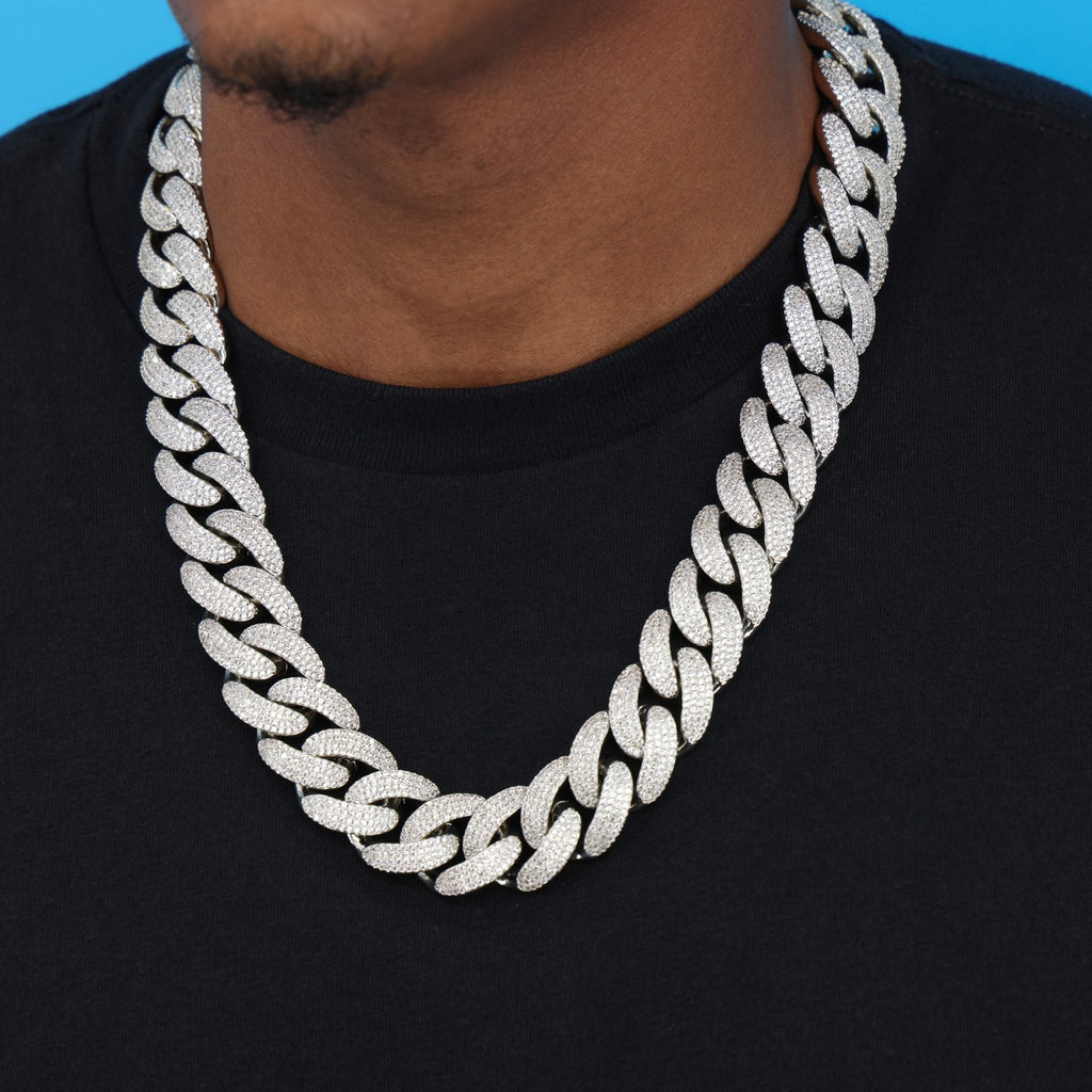 20mm Iced Out Cuban Chain - White Gold