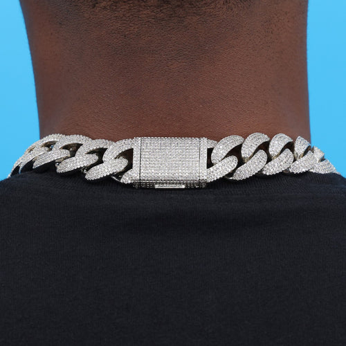 20mm Iced Out Cuban Chain - White Gold