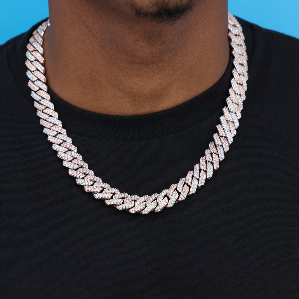 13mm Diamond Prong Link Chain - 2 Tone