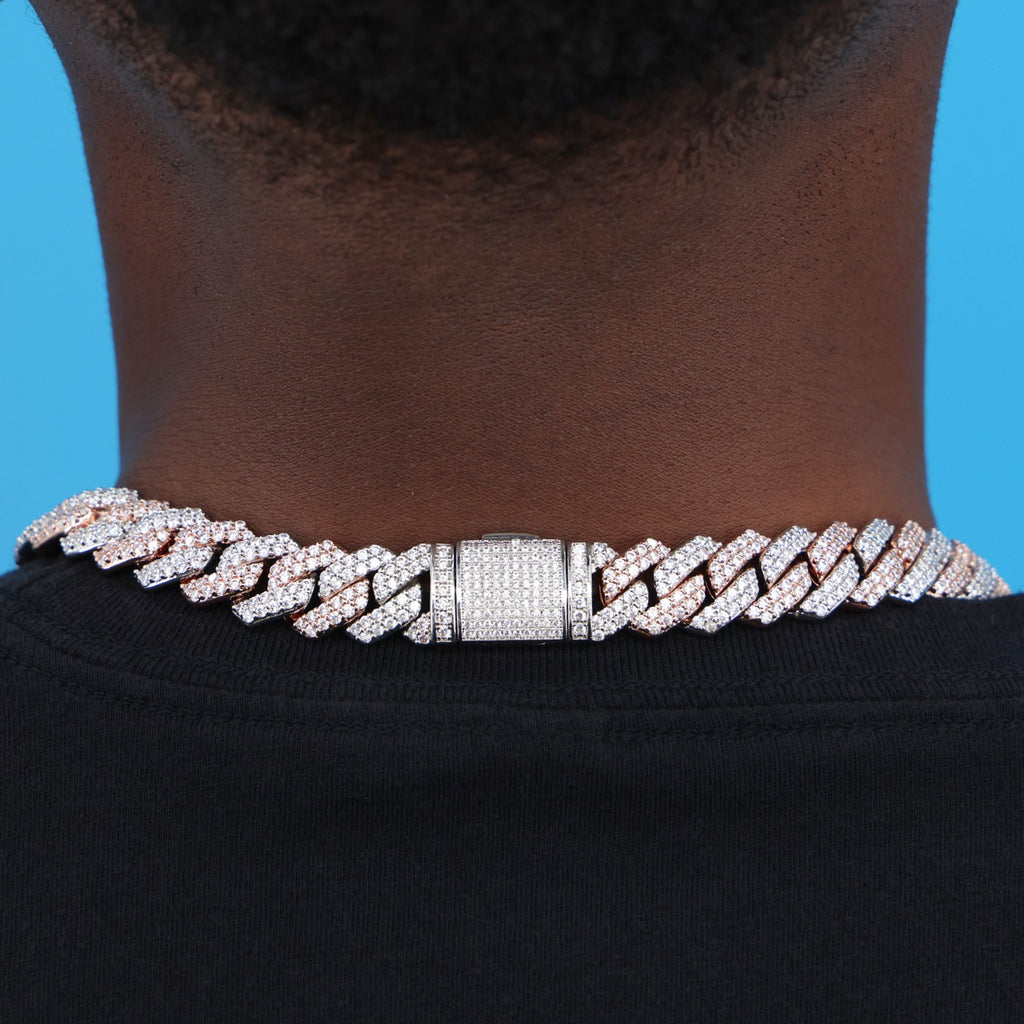 13mm Diamond Prong Link Chain - 2 Tone