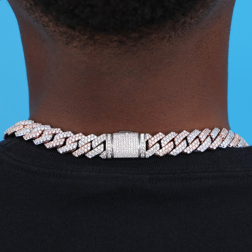 13mm Diamond Prong Link Chain - 2 Tone