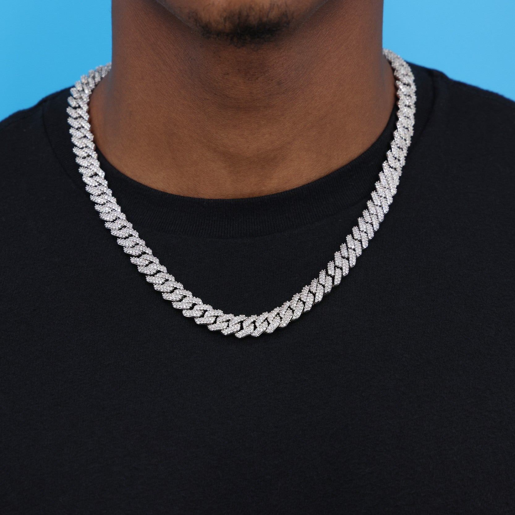 10mm Diamond Prong Link Cuban Chain - White Gold