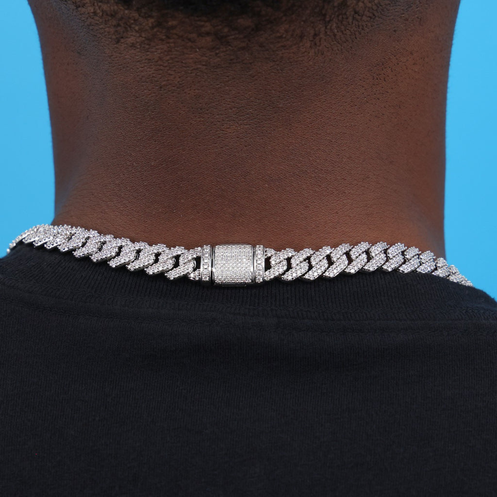 10mm Diamond Prong Link Cuban Chain - White Gold