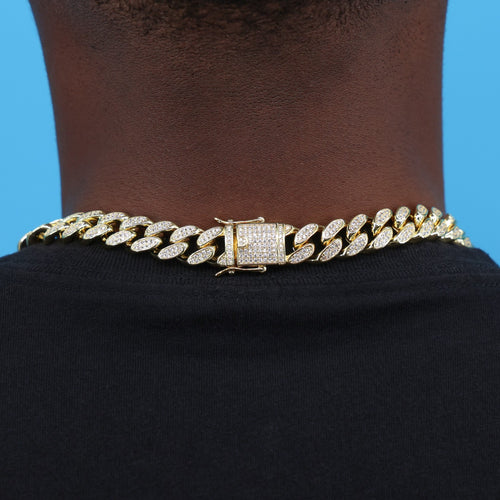 12mm Iced Out Miami Cuban Chain - Gold