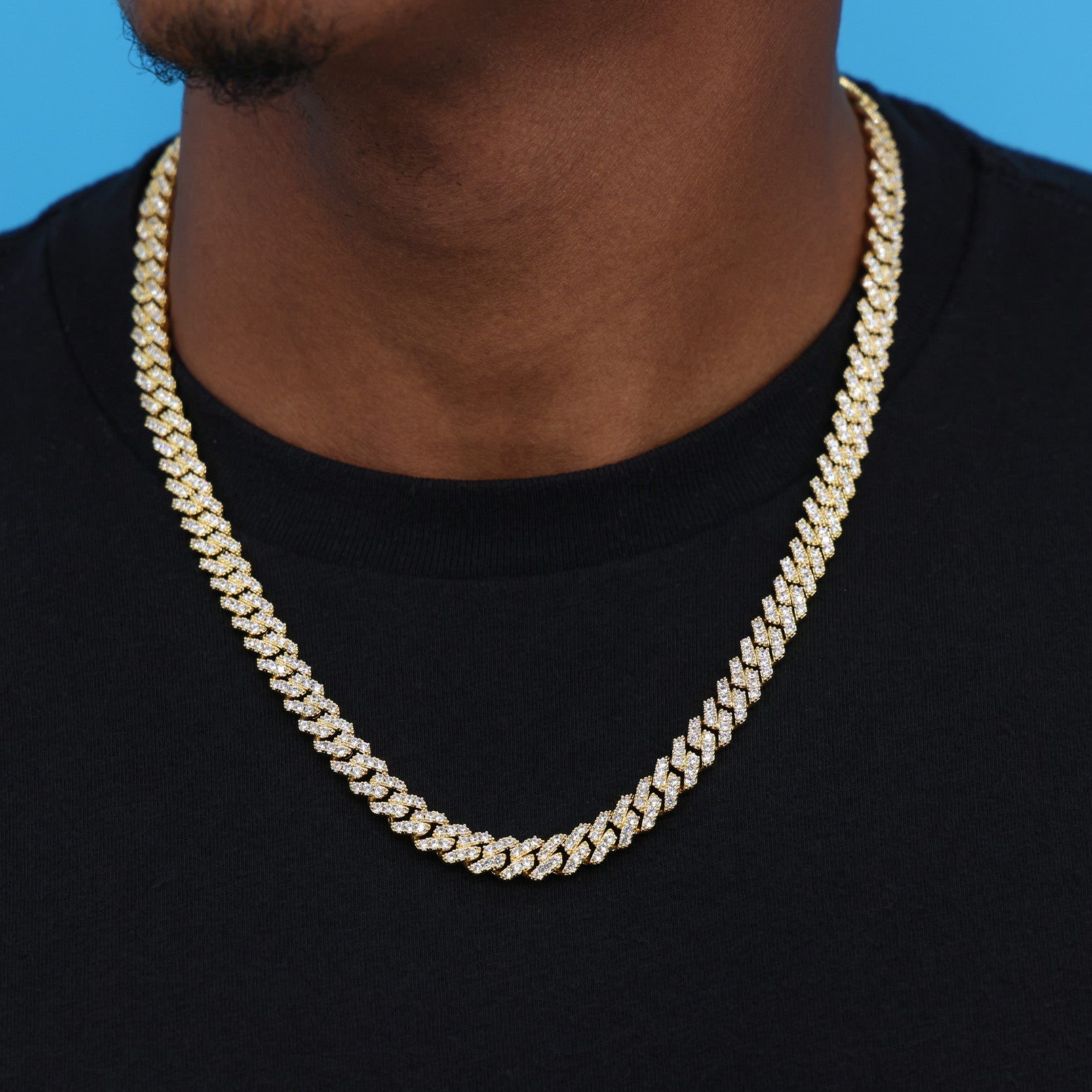 8mm Diamond Prong Link Cuban Chain - Gold