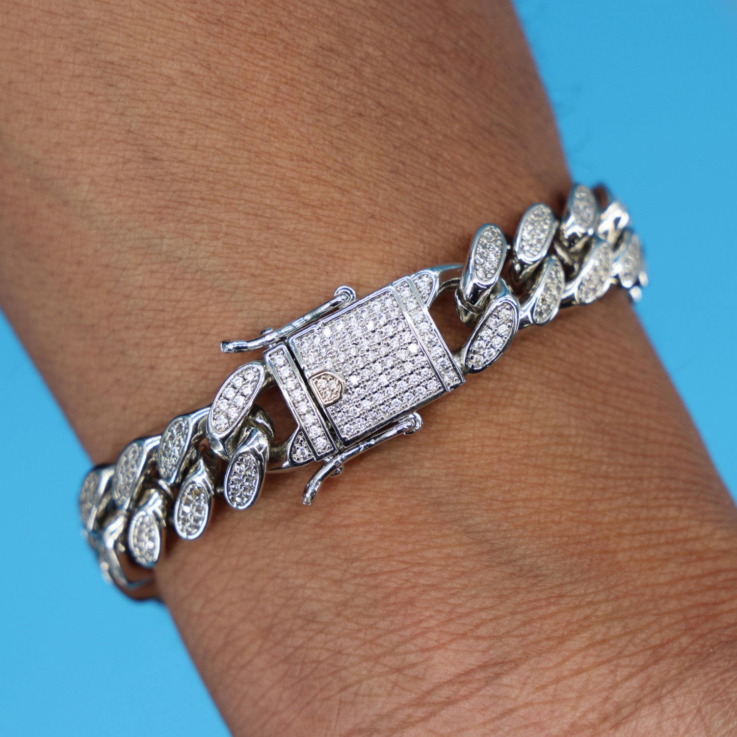 12mm Iced Out Miami Cuban Bracelet - White Gold