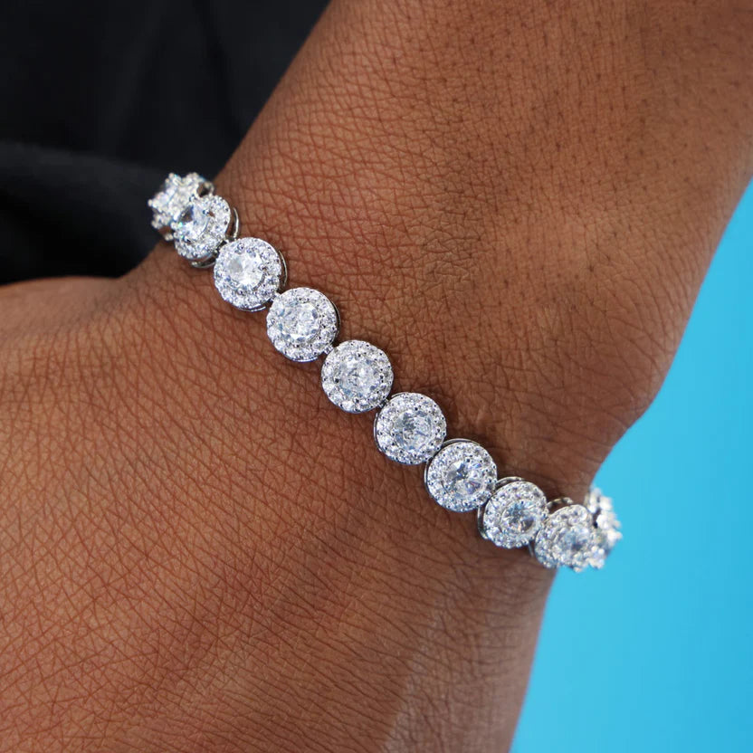8mm Round Clustered Tennis Bracelet - 925 Silver
