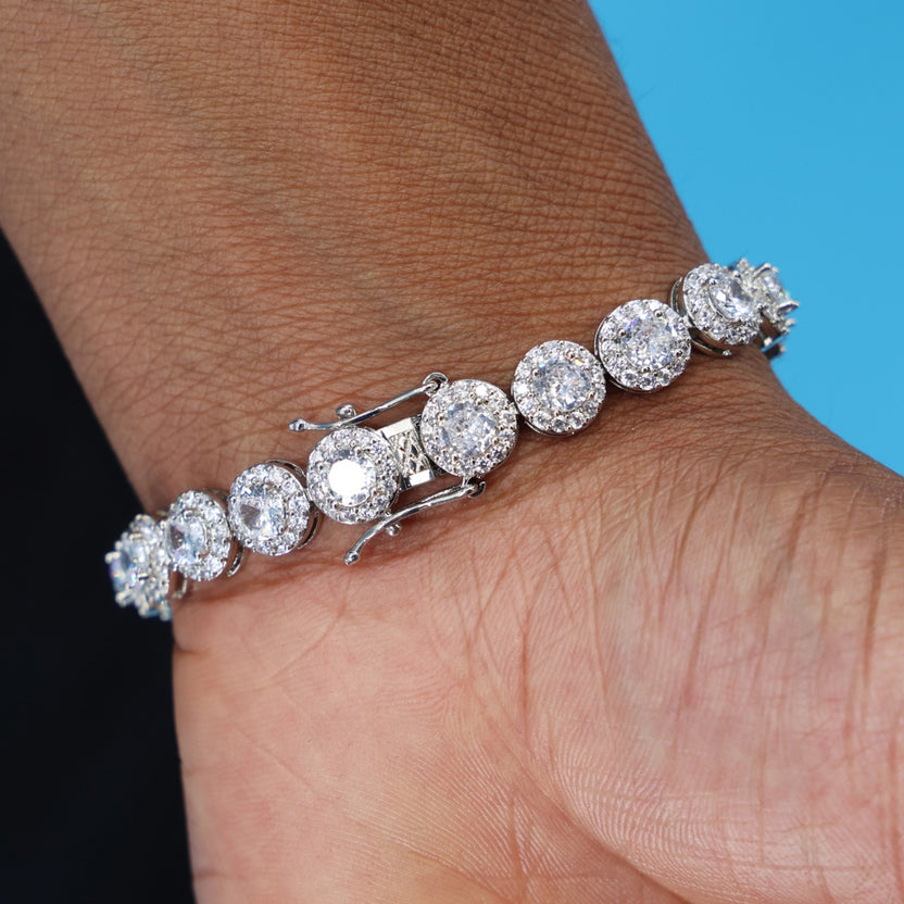 8mm Round Clustered Tennis Bracelet - 925 Silver