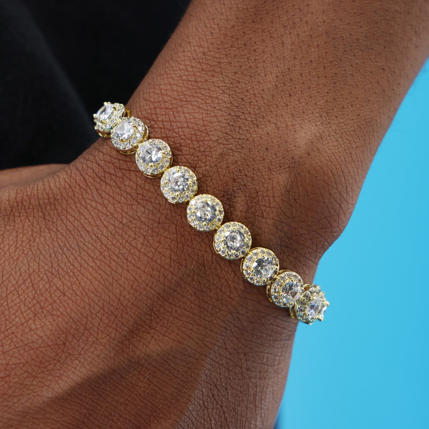 8mm Round Clustered Tennis Bracelet - Gold