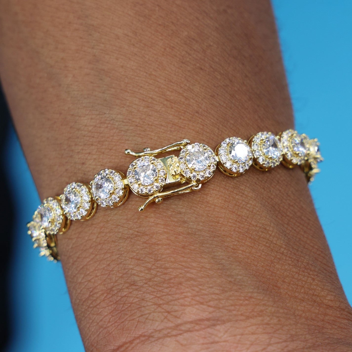 8mm Round Clustered Tennis Bracelet - Gold