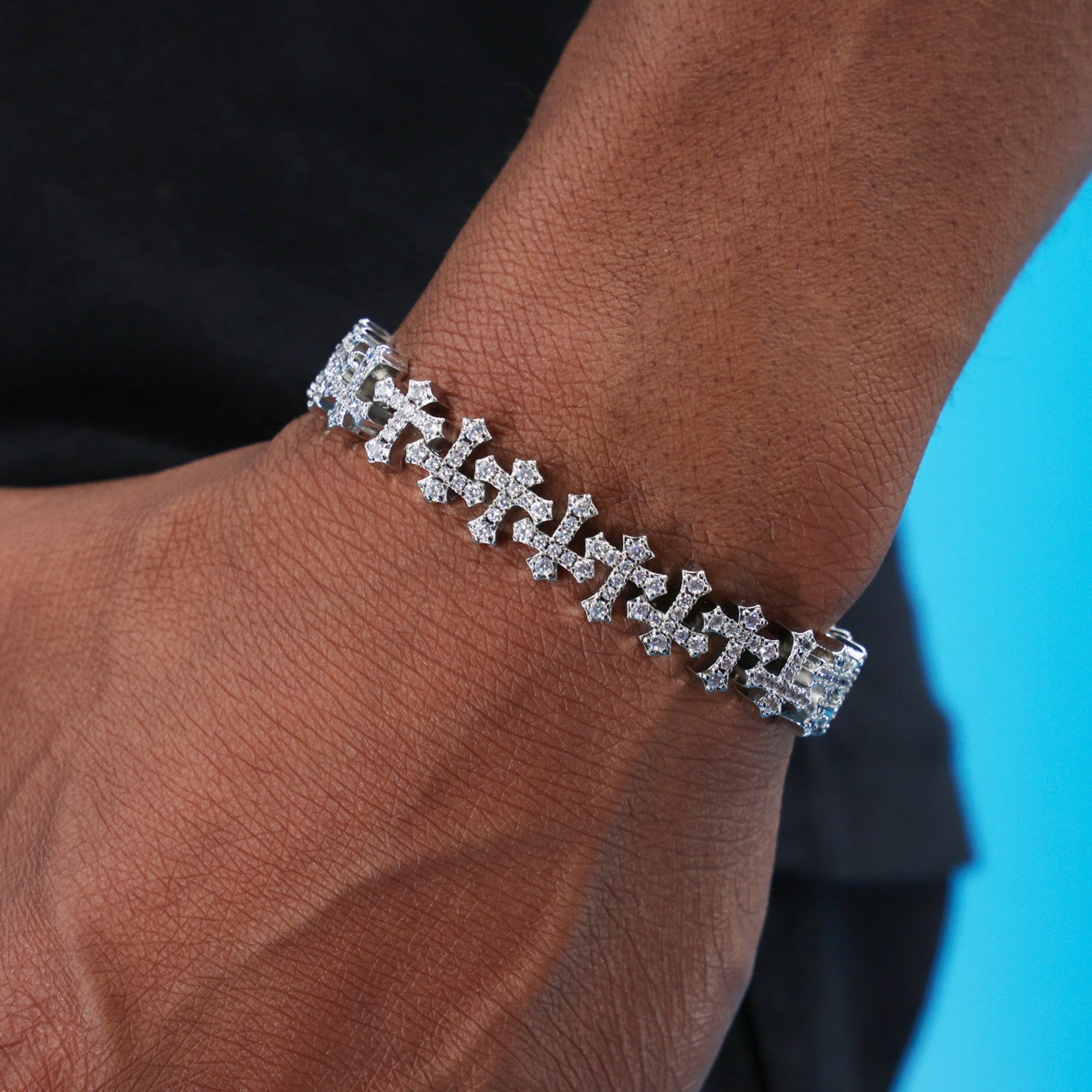 Iced Cross Bracelet - White Gold