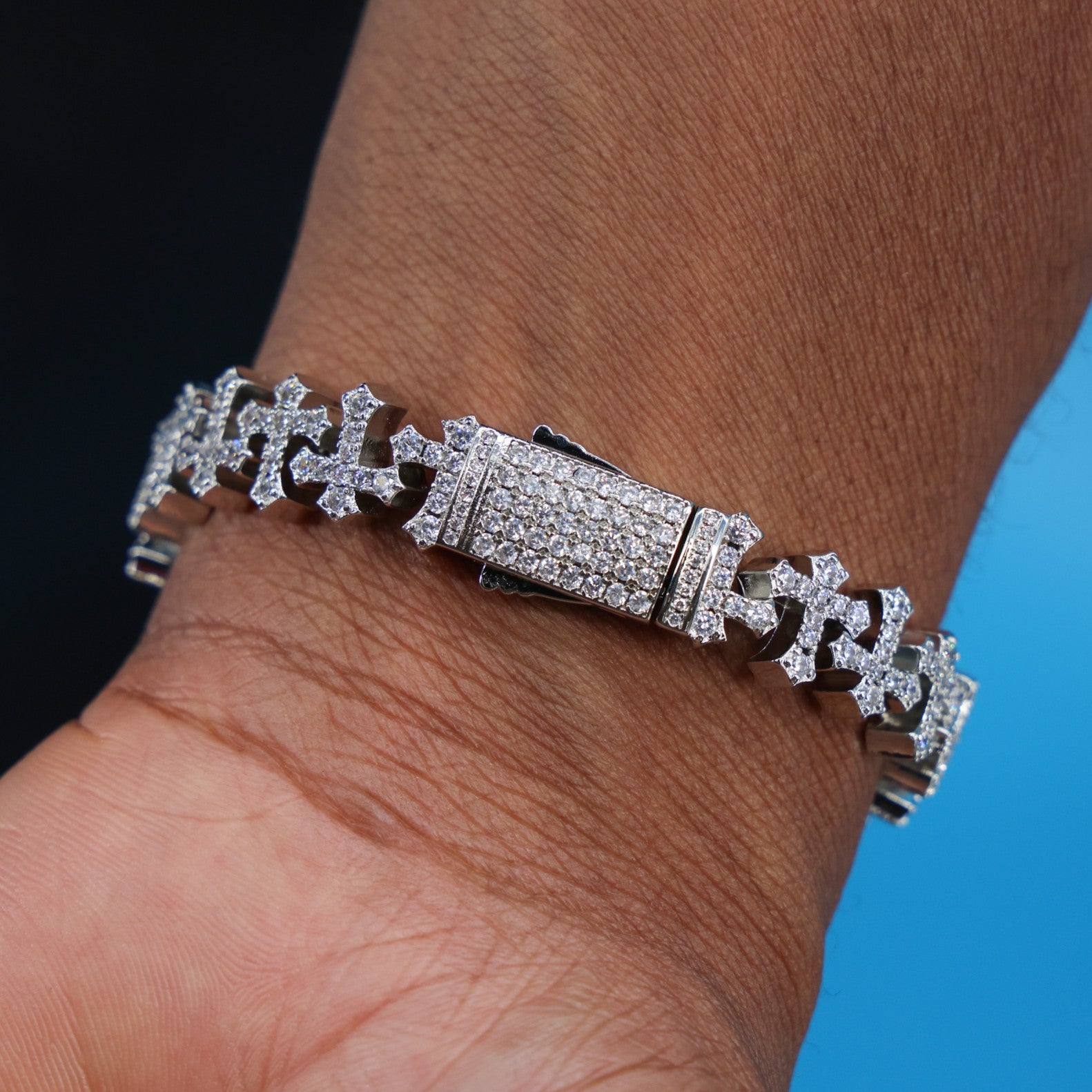 Iced Cross Bracelet - White Gold