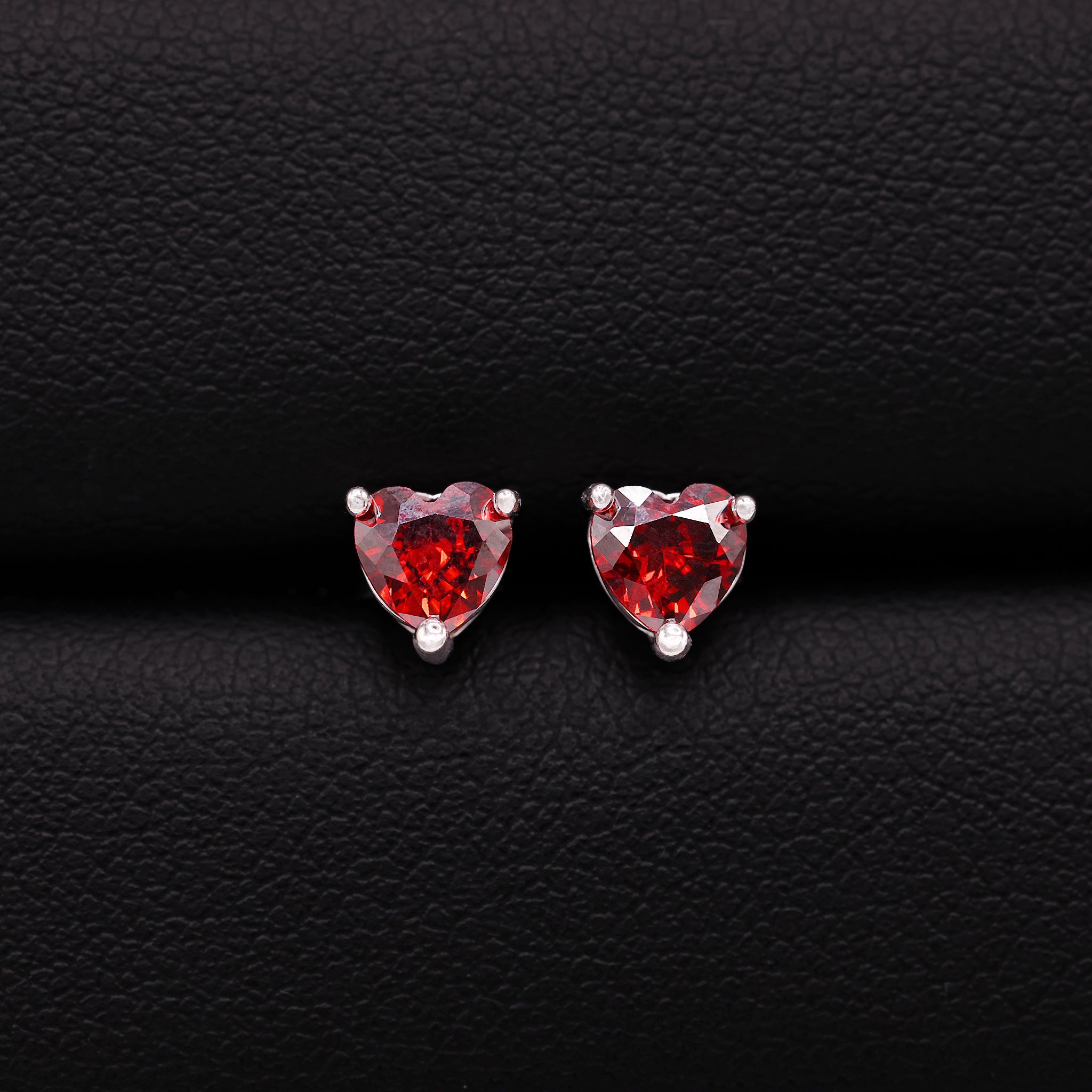 Garnet Heart Cut Diamond Stud Earrings- 925 silver