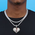 Iced Broken Heart Pendant - White Gold