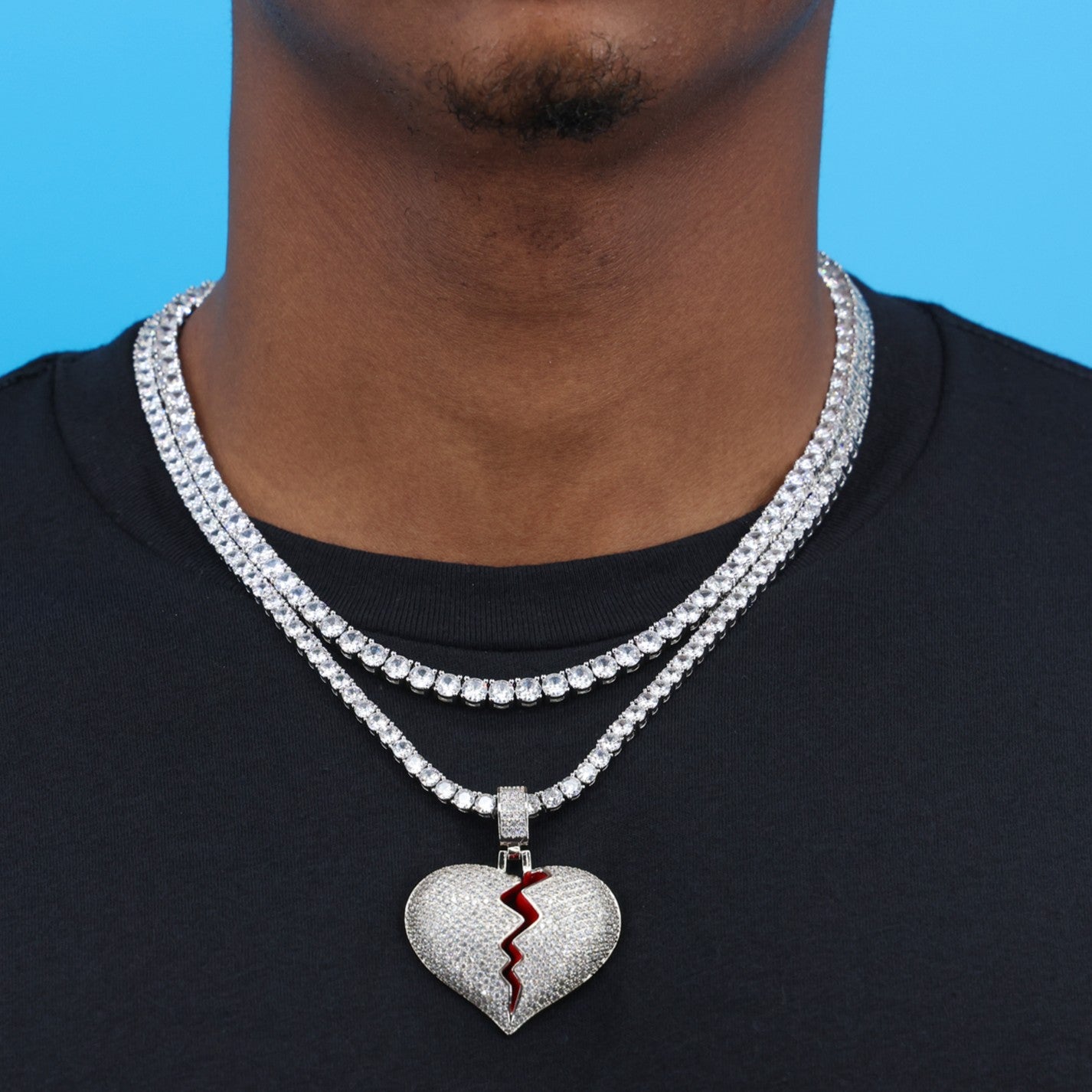 Iced Broken Heart Pendant - White Gold