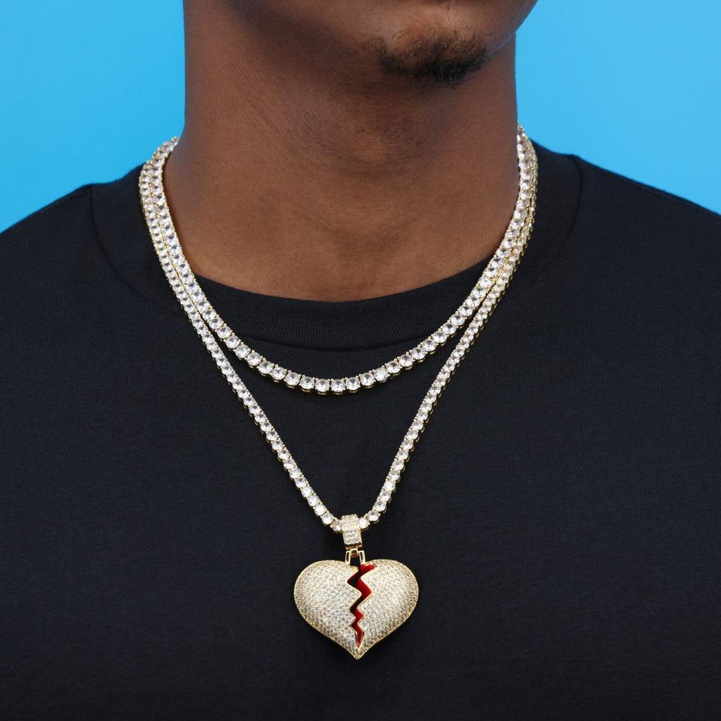 Iced Broken Heart Pendant - Gold