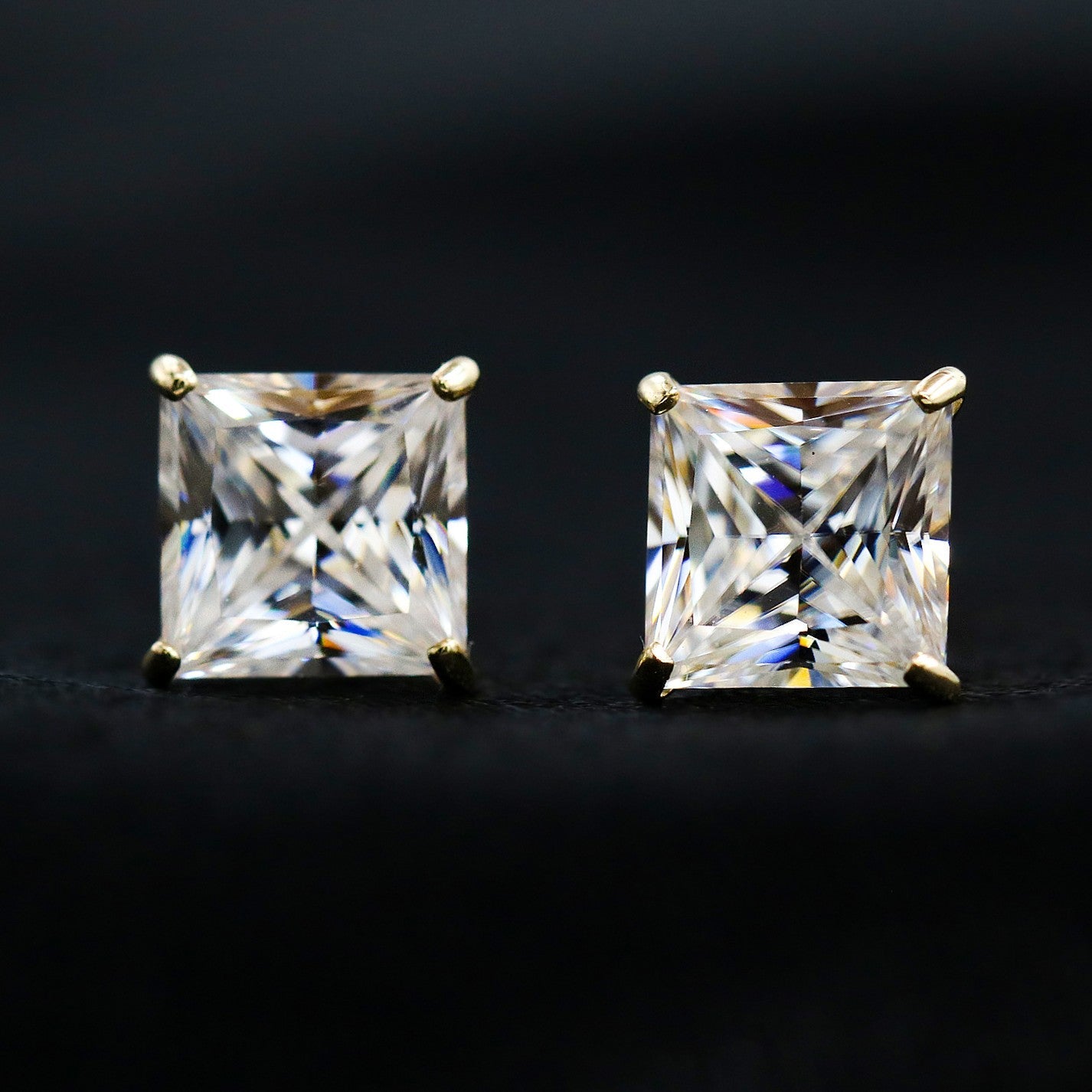 Moissanite Square Cut Stud Earrings - 14k Gold